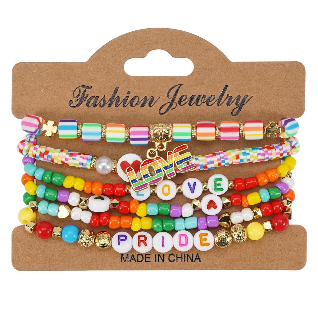 LGBT Pride Bracelet for Bisexual Lesbian Gay Allies Love Wins Rainbow Beaded Clay Elastic Stackable Stretch Bracelets