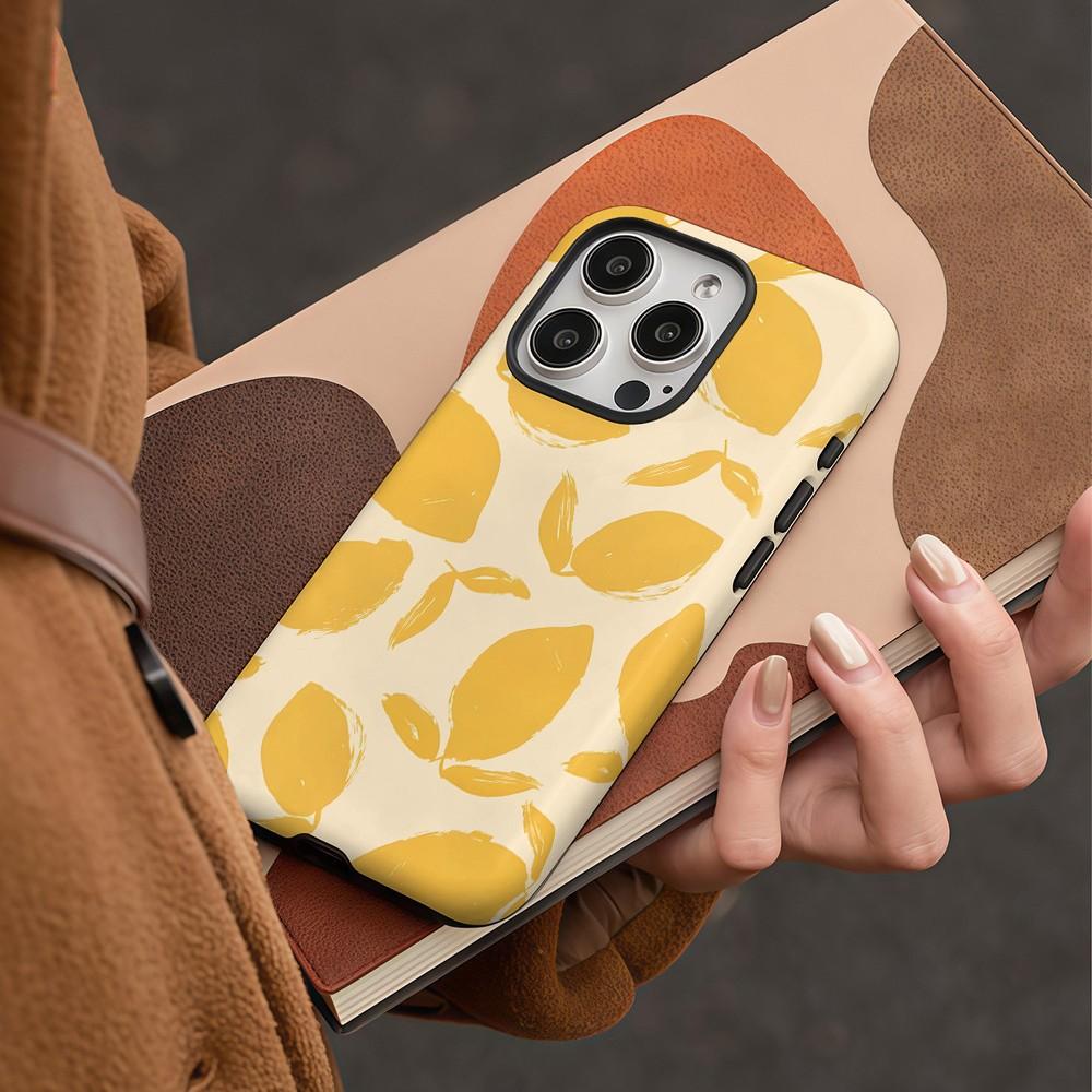 2-in-1 MagSafe Magnetic Film Phone Case for IPhone 17 16 15 Pro Max 14 13, Cute Yellow Lemon Pattern Shockproof Wireless Charging Cover iphone 17 жёлтый