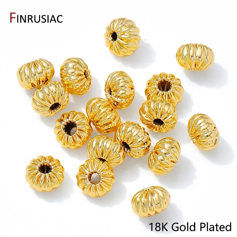 

14K/18K Gold Plated Brass Corrugated Flat Beads,4/6/8mm Round Pumpkin Spacer Beads For DIY Bracelet Necklace Making Accessories 8mm-10 pieces