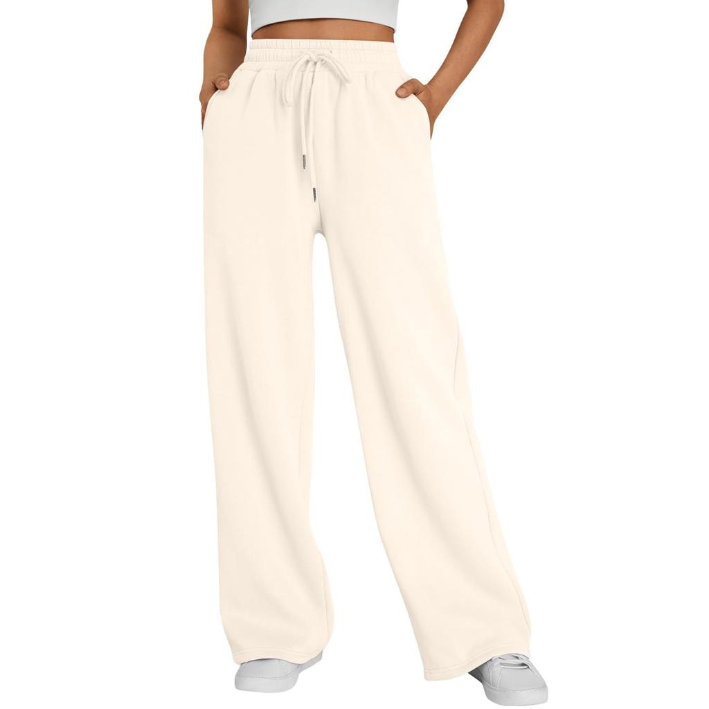 Women's Wide-leg Sports Pants, High-waist Loose Casual Pants, Drawstring Sports Flared Pants, Jogging Pants with Pockets