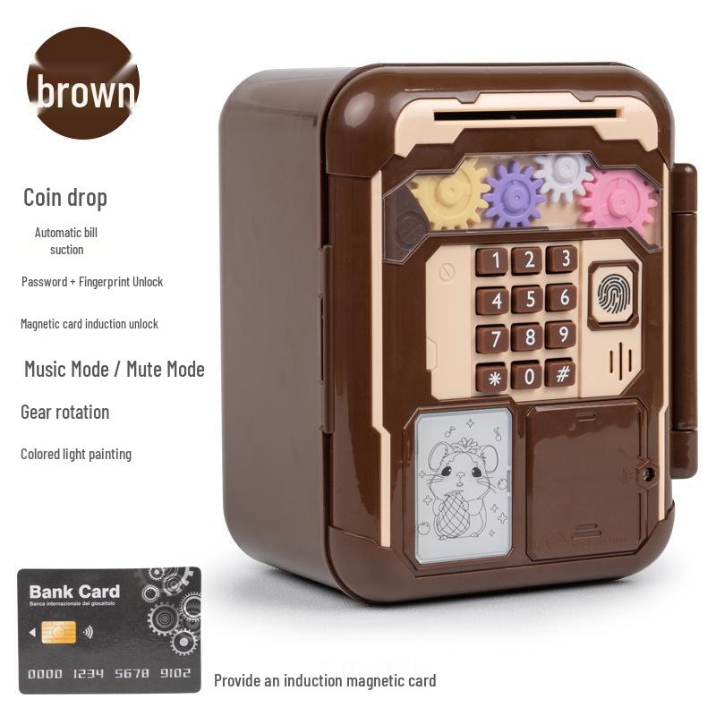Children’s Mechanical Gear Piggy Bank with Automatic Bill Rolling, Password Lock, Music, and Card Reading Door