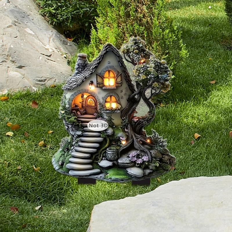 Acrylic Miniature Cabin Stake Decoration Weather Resistant Acrylic Cottage Stake Ornament For Patios Backyard Garden