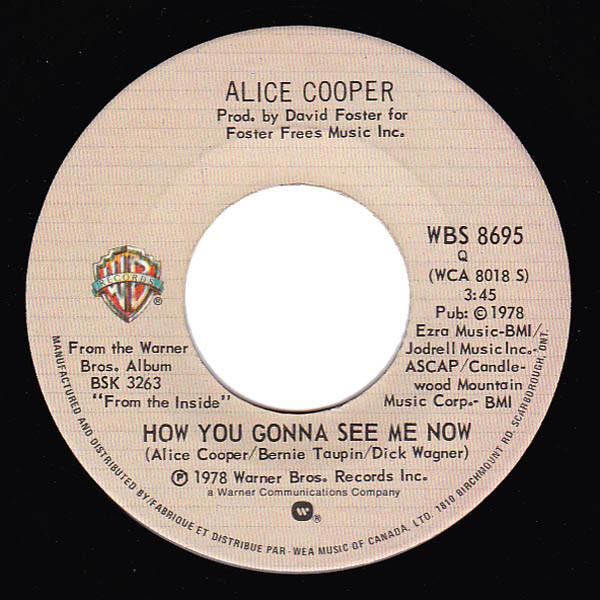 

7inch Record ALICE COOPER How You Gonna See Me Now WBS8695 WARNER BROS 1978 Canada Rock Used