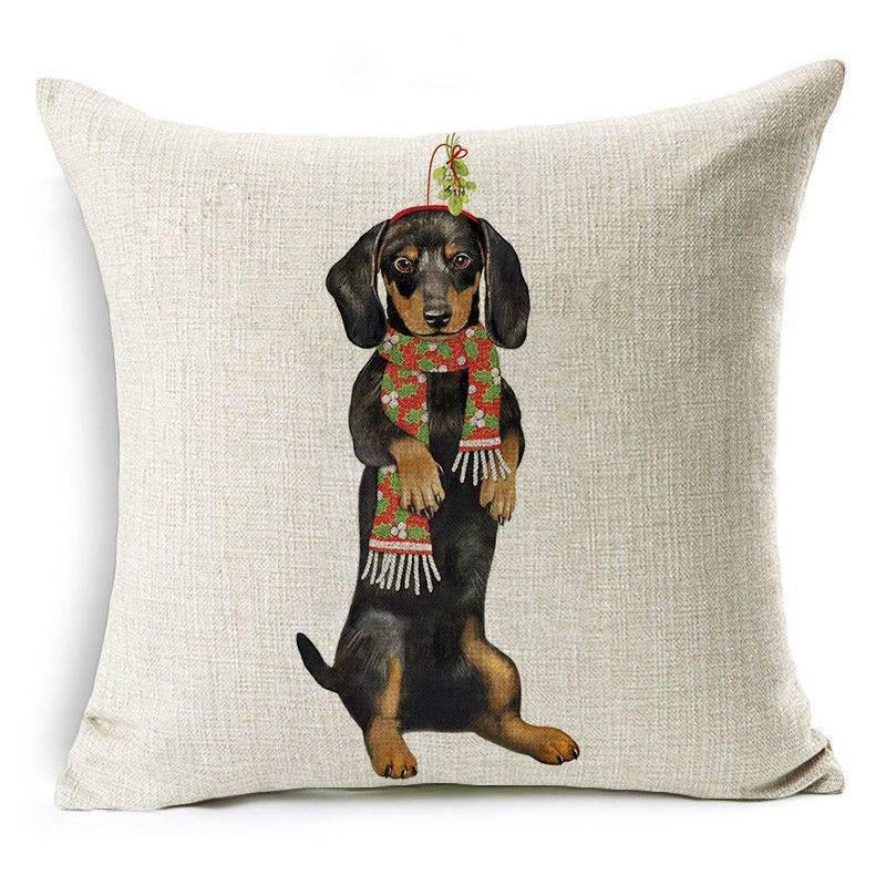 Luxurious 18'' Dachshund Printed Christmas Linen Cushion Cover For Chic Home Decor