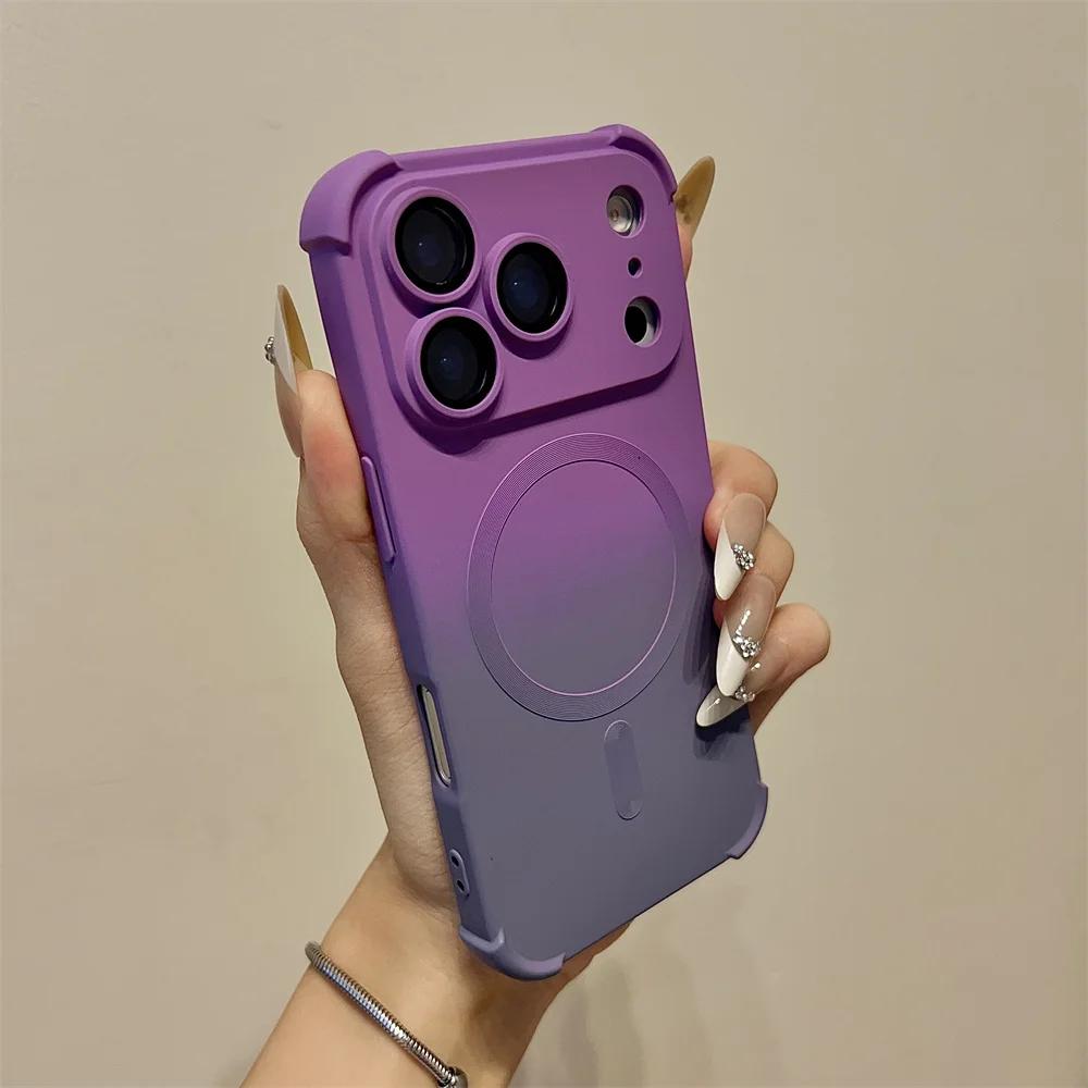 Gradient Silicone Lens Glass Magnetic Case For iPhone Air 17 16 15 14 13 12 Pro Max Plus Phone Magsafe Wireless Charging Cover