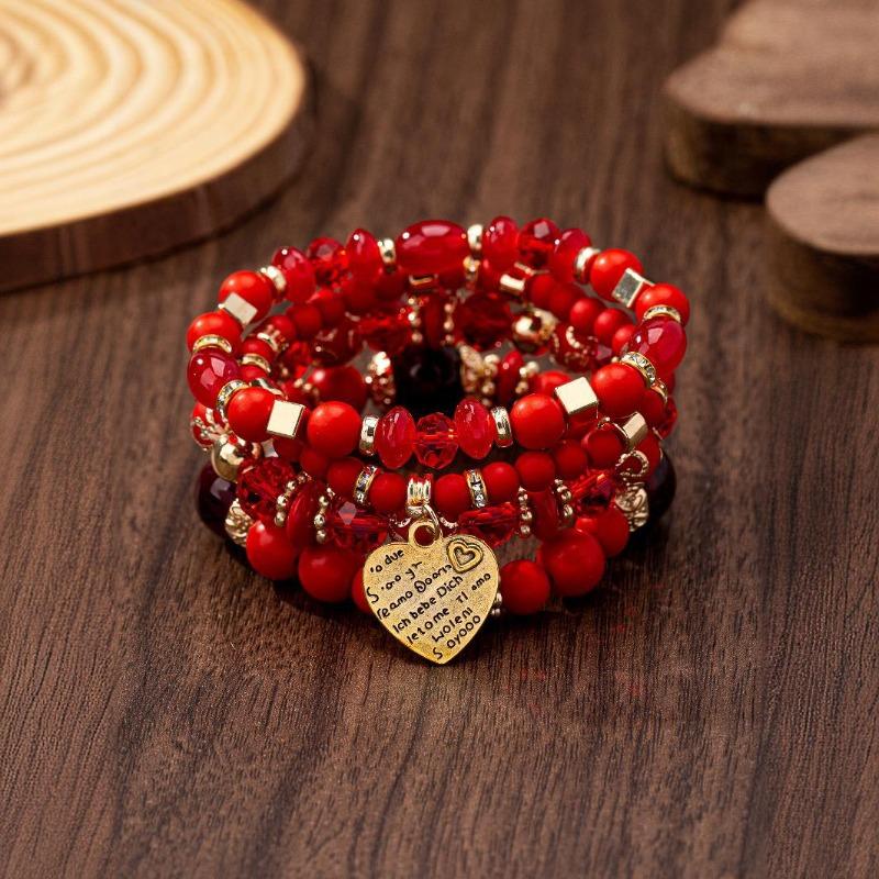 Multi-layer wooden bead beaded bracelet women's elastic rope bracelet