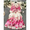 Flowers Spring Clothing Silm Long Puff Sleeve Dress