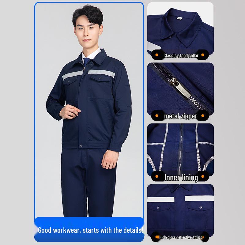 Men's Reflective Workwear Set - Durable Overalls for Workshop, Auto Repair, and Labor Protection (Spring/Autumn)