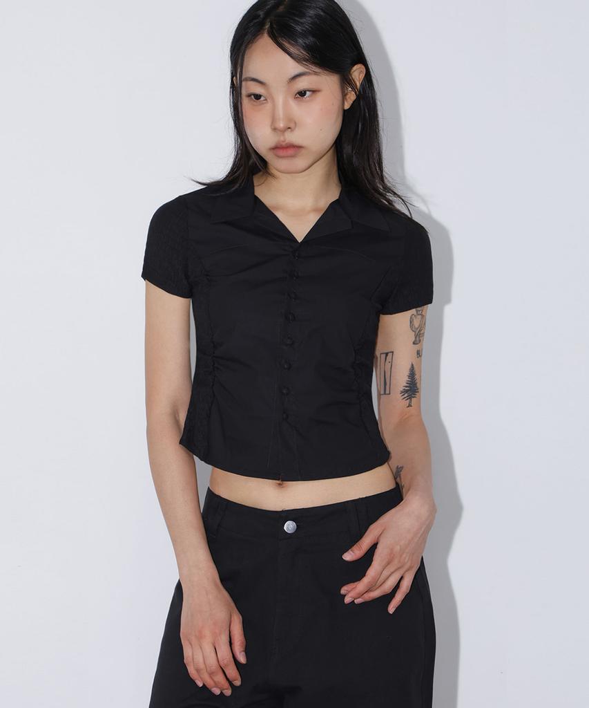 CHICKS Wrinkle Short Sleeve Shirt Black