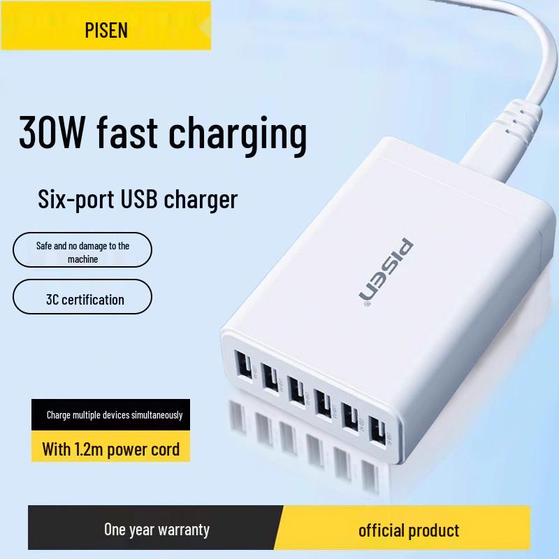 PISEN 40W 6-Port Fast Charger, 4 USB, 20W PD for Apple & Android