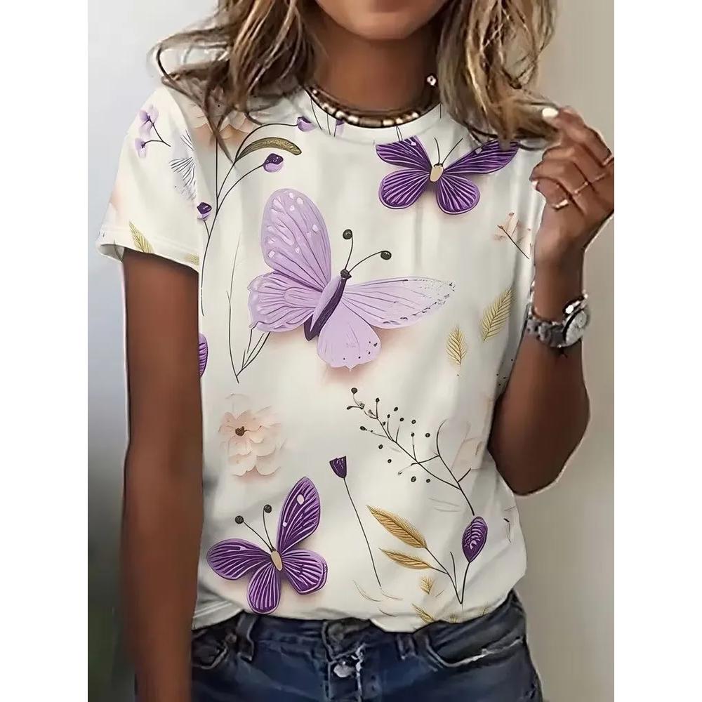 Simple Comfortable Women's Flower Printed Top T-shirt Fashionable Breathable Short Sleeve Casual T-Shirts Women’s