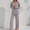 Cozy Striped Plush V-Neck Top & Casual Pants Pajama Set for Autumn/Winter