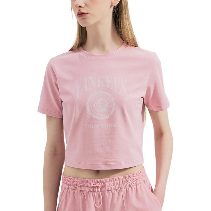 New York Yankees MLB Letter Vintage Print Comfortable Sports Short Sleeve Summer Breathable T-Shirt Women Tops Light-Pink 3FTSN0143-50PKM