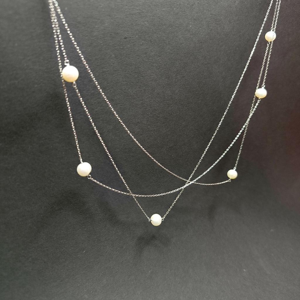 Silver Necklace with Natural Baroque Pearls, Weight of the Item 7.67 G (2174998)