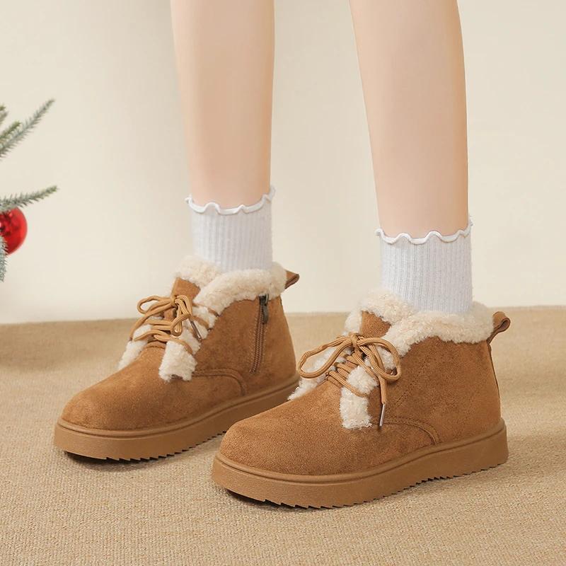 Winter Women's Boots Plush Warm Snow Boots Outdoor Non Slip Platform Boots Winter Lace Up Ankle Boot Winter Warm Cotton Footwear