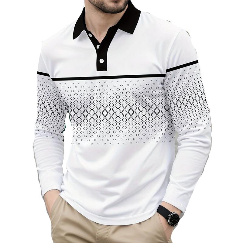 The New Men's Long-sleeved POLO Shirt for Spring and Autumn 2026 Features Street Fashion and Comfort with 3D Pattern Printing