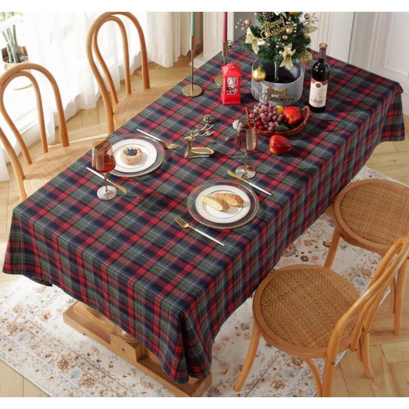 Christmas Decoration Home Table Cloth Retro Striped Plaid Cotton and Linen Restaurant Party Cover