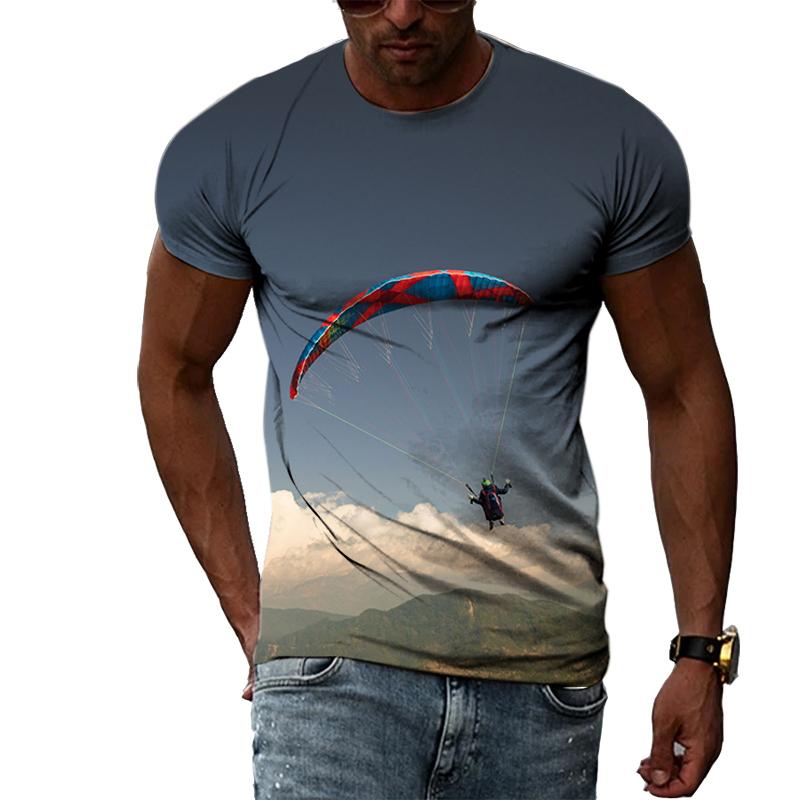 FashionSummer Paragliding 3D Print T-Shirts Streetwear Men Casual Oversized O-Neck Short Sleeved T Shirt Tees Tops Clothing