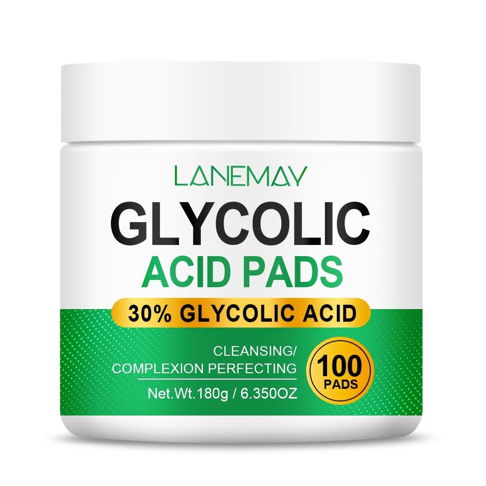100 Count Glycolic Acid Pads with Vitamin B5, C & E - Phthalate-Free, Unscented, Brightening Flakes for Face, Niacinamide & Glycerin Infused