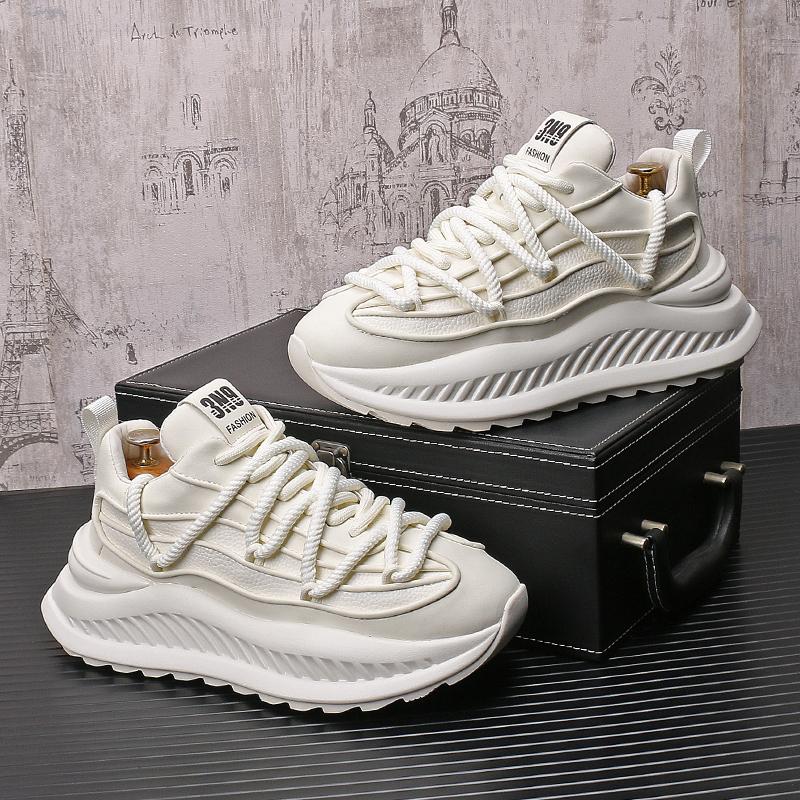 New Designer Men's White Black All Match Thick Bottom Causal Shoes Flats Moccasins Male Walking Sneakers Zapatos Hombre