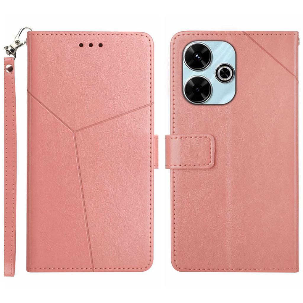 For Xiaomi Redmi 13 5G/13 4G Case with Wrist Strap Y Shaped Lines Imprint Leather Phone Cover