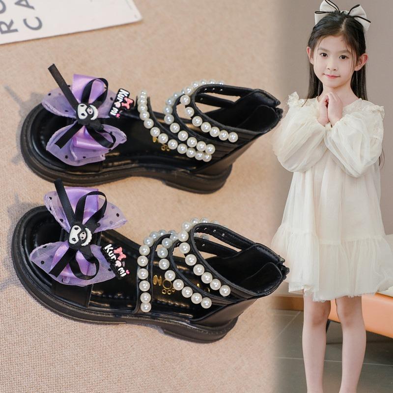 

Girls Roman Sandals, Fashionable Summer Style for Elementary School Students, Black Princess Shoes for Middle and Older Girls. 26 чёрный