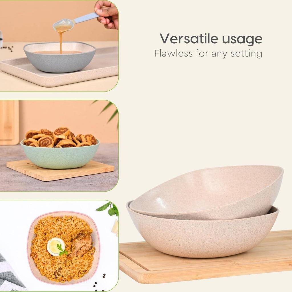 Set of 4 Earth-Friendly Multipurpose Bowls for Kitchen with Spoons | 750 Ml | Made with Rice Husk Biocomposite| Microwave Safe Bo
