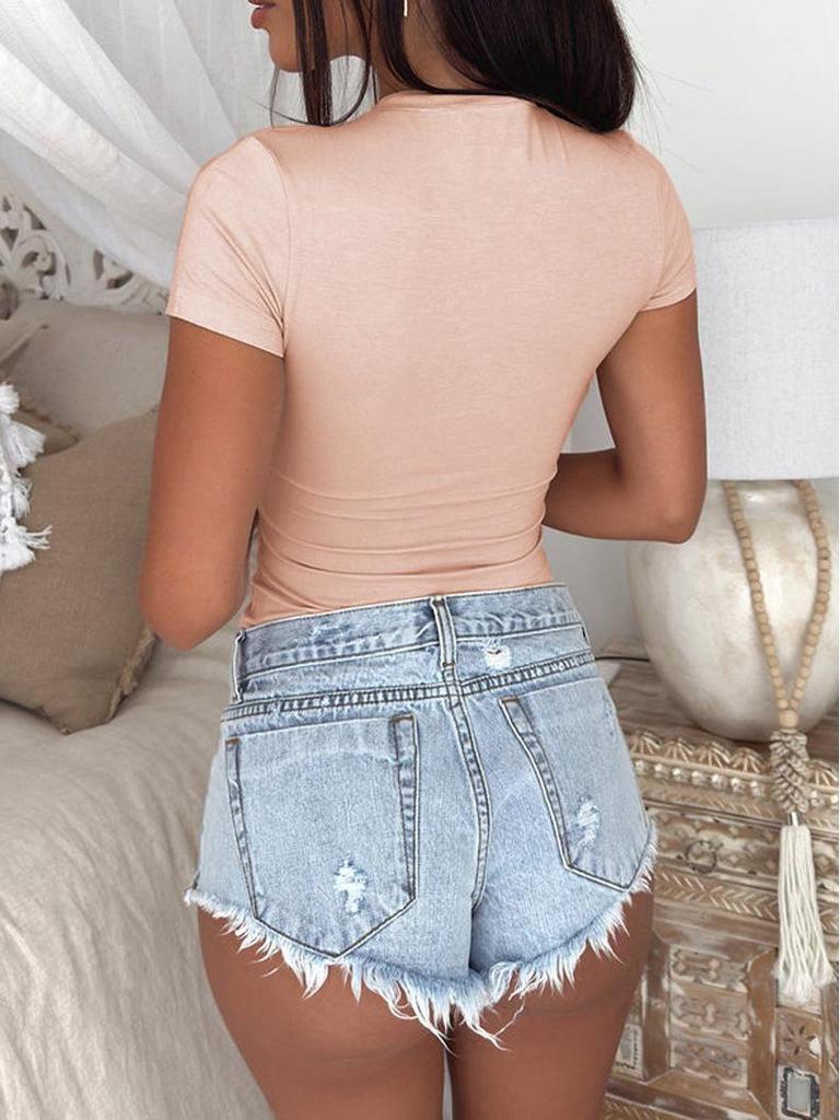 Diyun Y2K Style Solid Color Slim Fit Short-Sleeved Women's T-Shirt for Spring/Summer 2025