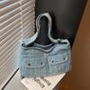Sacs d'épaule en jean couleur unie à fermeture éclair Grande capacité Polyvalents Sacs pour femmes 2026 Haute qualité Automne Trajet Sacs bandoulière
