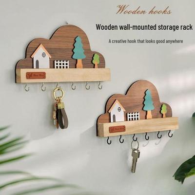 Creative Solid Wood Entryway Key Hooks - Cute Wall-Mounted Decoration