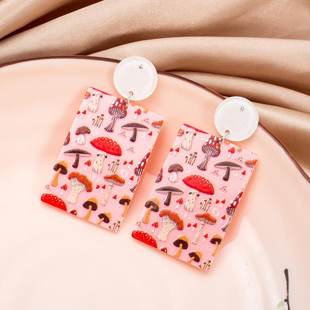 Trendy Pink Geometric 3D Mushroom Earrings - Cute Acrylic Accessories