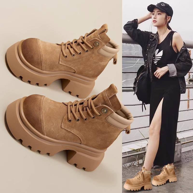 Leather Martin boots women's autumn new thick-soled Merad western cowboy short boots desert outdoor rhubarb boots