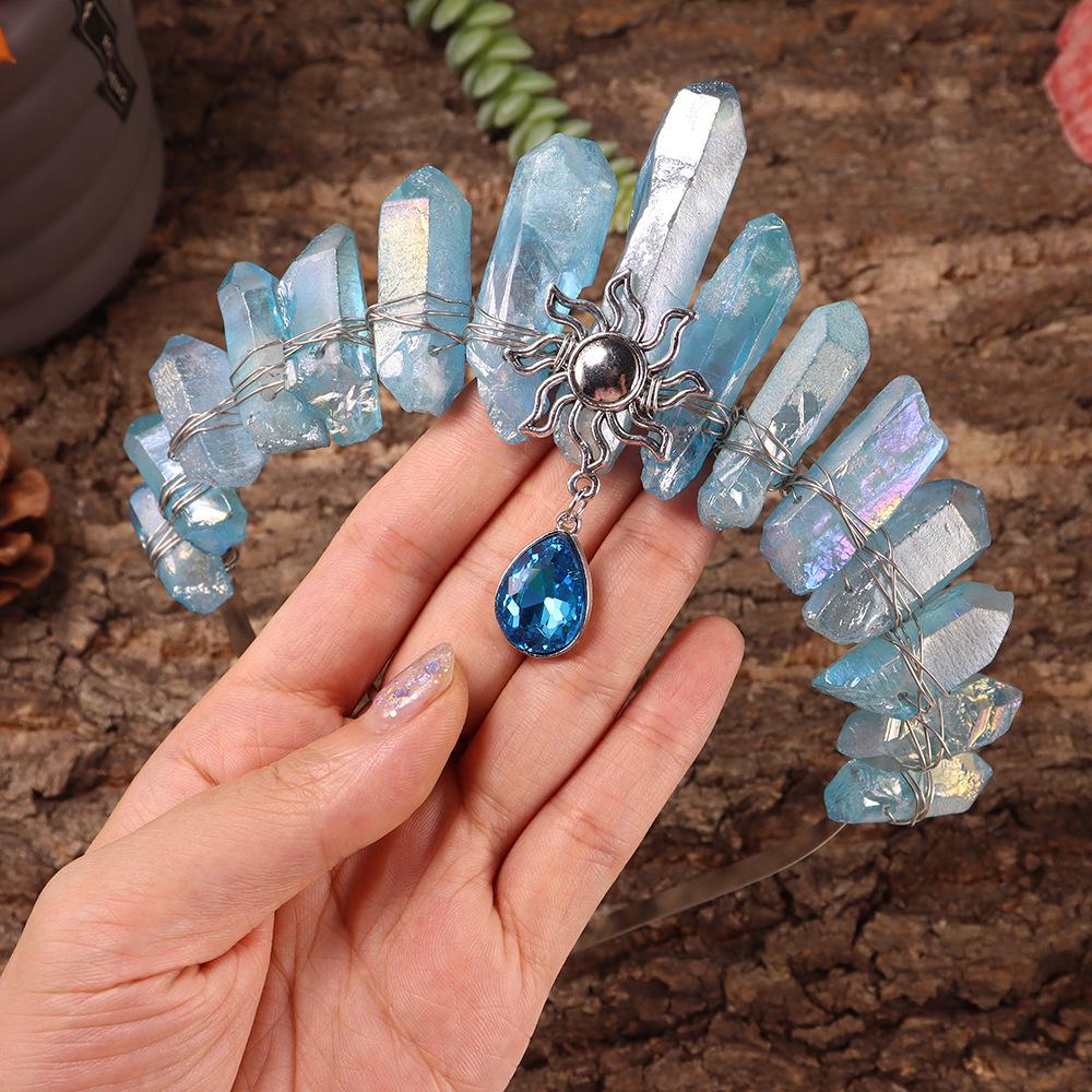 Plated Crystal Sun and Moon Wizard Crown Headband - Dark Blue/Black