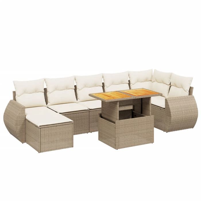 VidaXL Salon de Jardin avec Coussins 8 pcs, Canapés de Terrasse, Ensemble de Meubles de Patio, Mobilier d'Extérieur, Beige 3275823