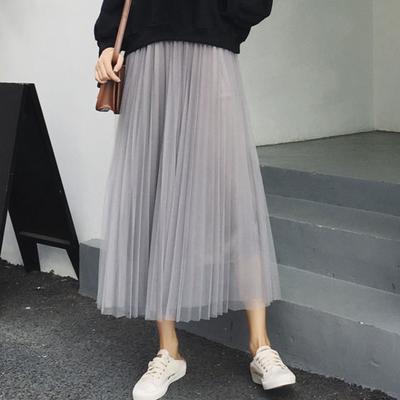 Women Maxi Skirt Mesh Chiffon Skirt Skirt Large Solid Color Dance Elastic Waist Hem Multi Layer