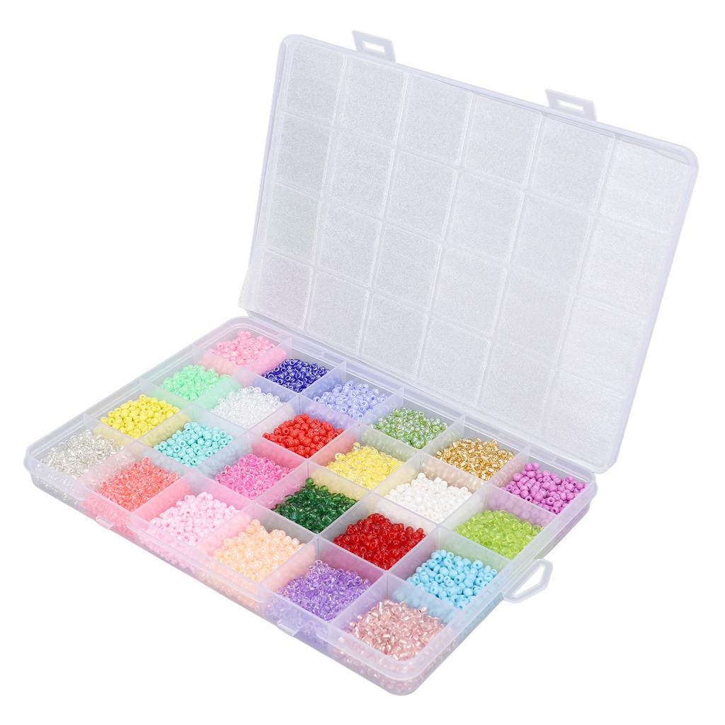 Round Glass Beads 3mm 24 Colors Pure Color Mixed Glass and Letter Beads Kit for Bracket Jewlery Making