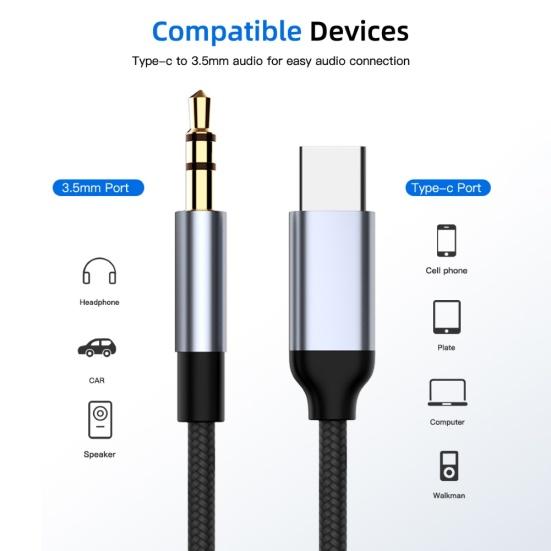 Type-C to 3.5mm AUX Headphone Jack Audio Connector Cable Cord for Phone Tablet