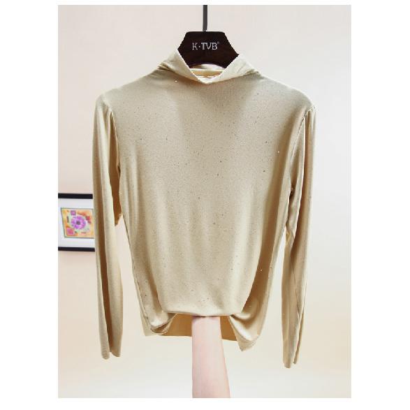 

2024 Весна Новая модель Модал Бронзовый Розовый Полуворотник Приталенная Футболка Длинный Рукав Женская Нижняя Рубашка 3XL абрикосовый