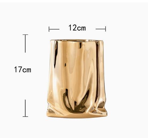 Silver Cloth Bag Ceramic Vase Folded Flower Pot Straight Tube Pleated Stacked Flowerpot Flower Vases Terrarium Home Decoration