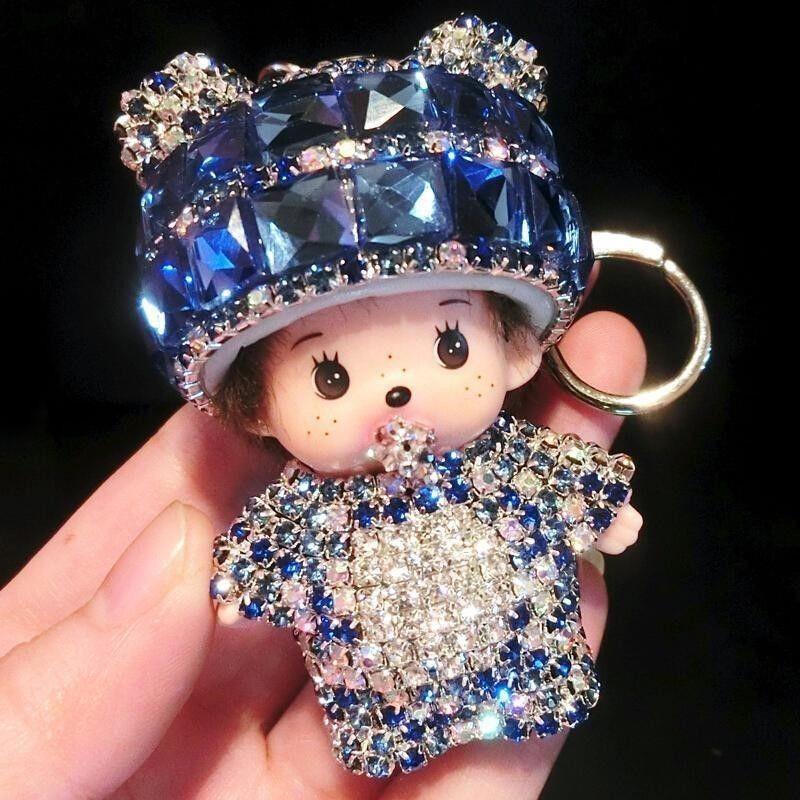 Cute Cartoon Furry Crystal Keychain Monkey Style Key Ring For Girls