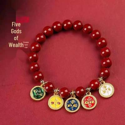 Five Gods of Wealth Cinnabar Bracelet: Purple Gold Sand Unisex Benmingnian Jewelry