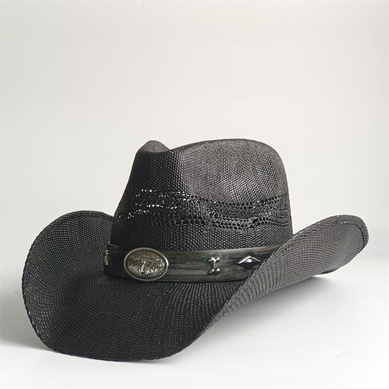 2026 Summer Cowboy Hat Sun Shade Hat Black Summer Thickened Sun Shade Hat Cowboy Straw Hat Men's and Women's Beach