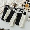 Women's Black and White Coral Fleece Non-Shedding Mid-Tube Socks – Thickened, Plus Velvet, Perfect for Autumn/Winter Home Comfort