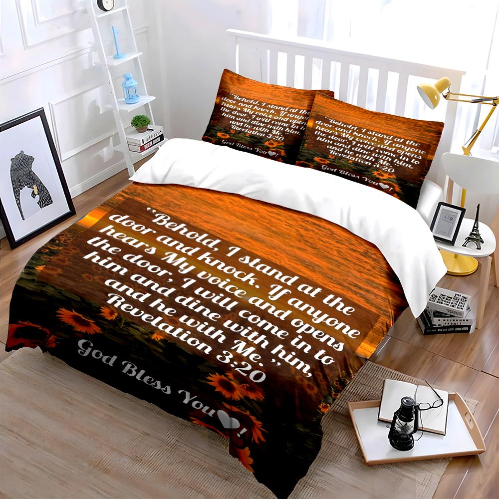 Religious Bedding Set with Bible Verse Pattern Bedding set (1 duvet cover, 2 pillowcases, duvet not included)
