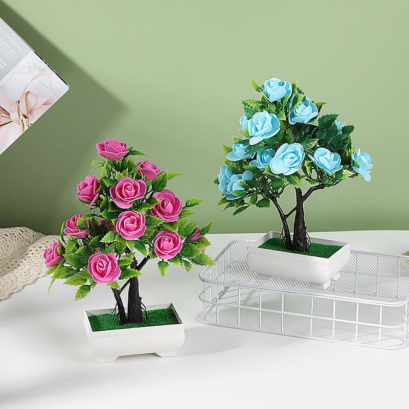 Artificial Potted Rose Plant With Durable Plastic Foam For Home Decor And Gifts