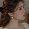 Natural freshwater button pearl earrings women's gentle and elegant button French romantic stud earrings 925 silver needle flat piece