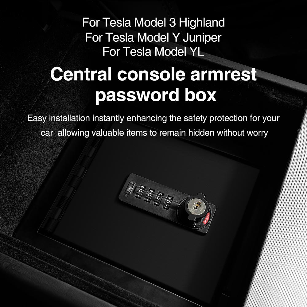 Passend für Tesla Model 3 Highland Model Y Juniper Model Y L 2025 Armlehne Passwort Aufbewahrungsbox Zubehör Mittelkonsole Schlossbox