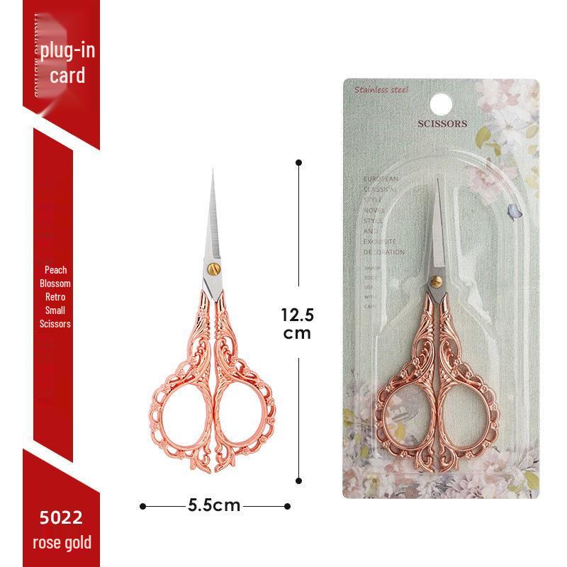 Peach Blossom Retro Pointed Tip Stainless Steel Scissors for Embroidery, Yarn, Paper - Ideal for Home, Office, and Crafts.