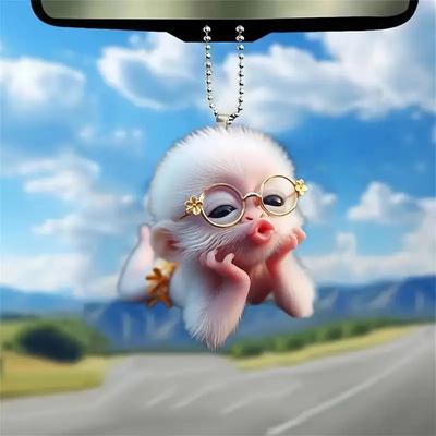 Bonito macaco fazendo beicinho decoração de carro pingente moda engraçado acessórios para automóveis chaveiro charme de vidro retrovisor