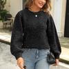 Autumn Winter Sparkly Silk Puff Sleeve Sweater with Back Tie